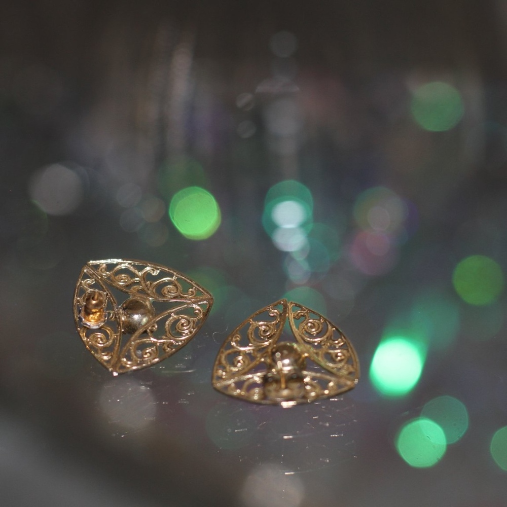 Gold Triangle Rhinestone Earrings - Picture 3 of 6